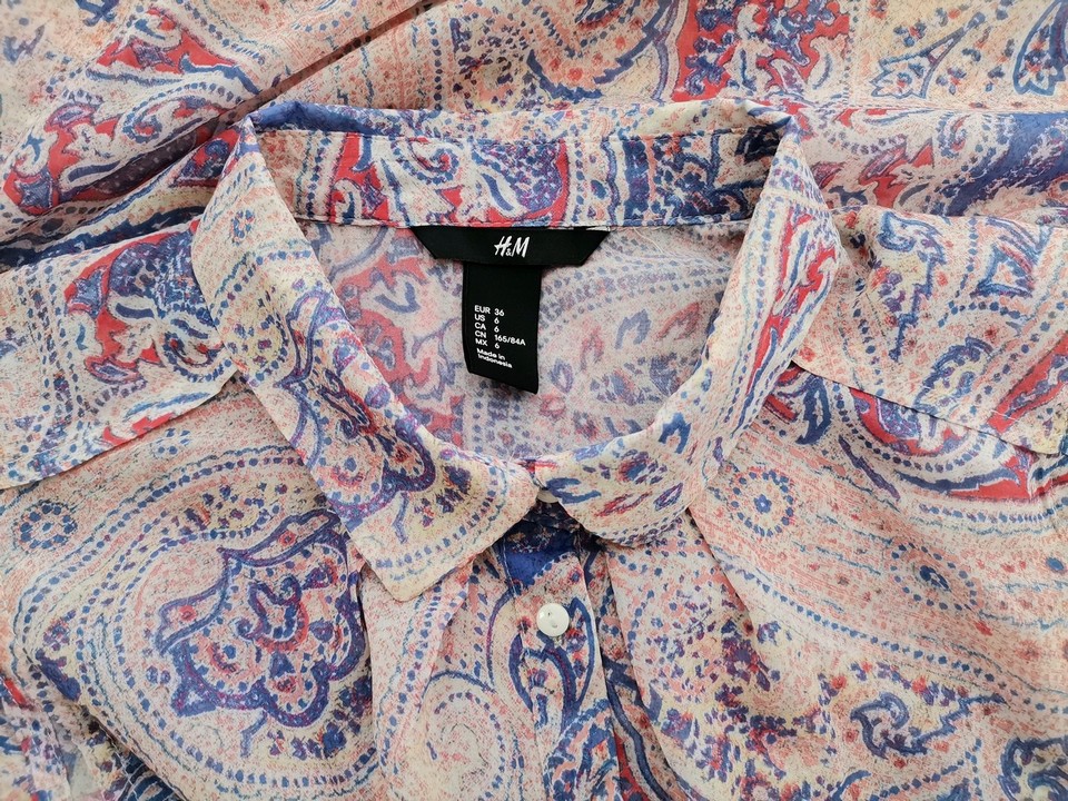 H&m Rozmiar 36 Kolor Beżowy Paisley Kołnierz Bluzka Zapinana Bezrękawnik