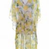 Vintage Rozmiar 46/48 Kolor Żółty Floral Owoce W serek Tunika Bluzka Krótki rękaw