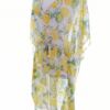 Vintage Rozmiar 46/48 Kolor Żółty Floral Owoce W serek Tunika Bluzka Krótki rękaw