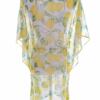 Vintage Rozmiar 46/48 Kolor Żółty Floral Owoce W serek Tunika Bluzka Krótki rękaw