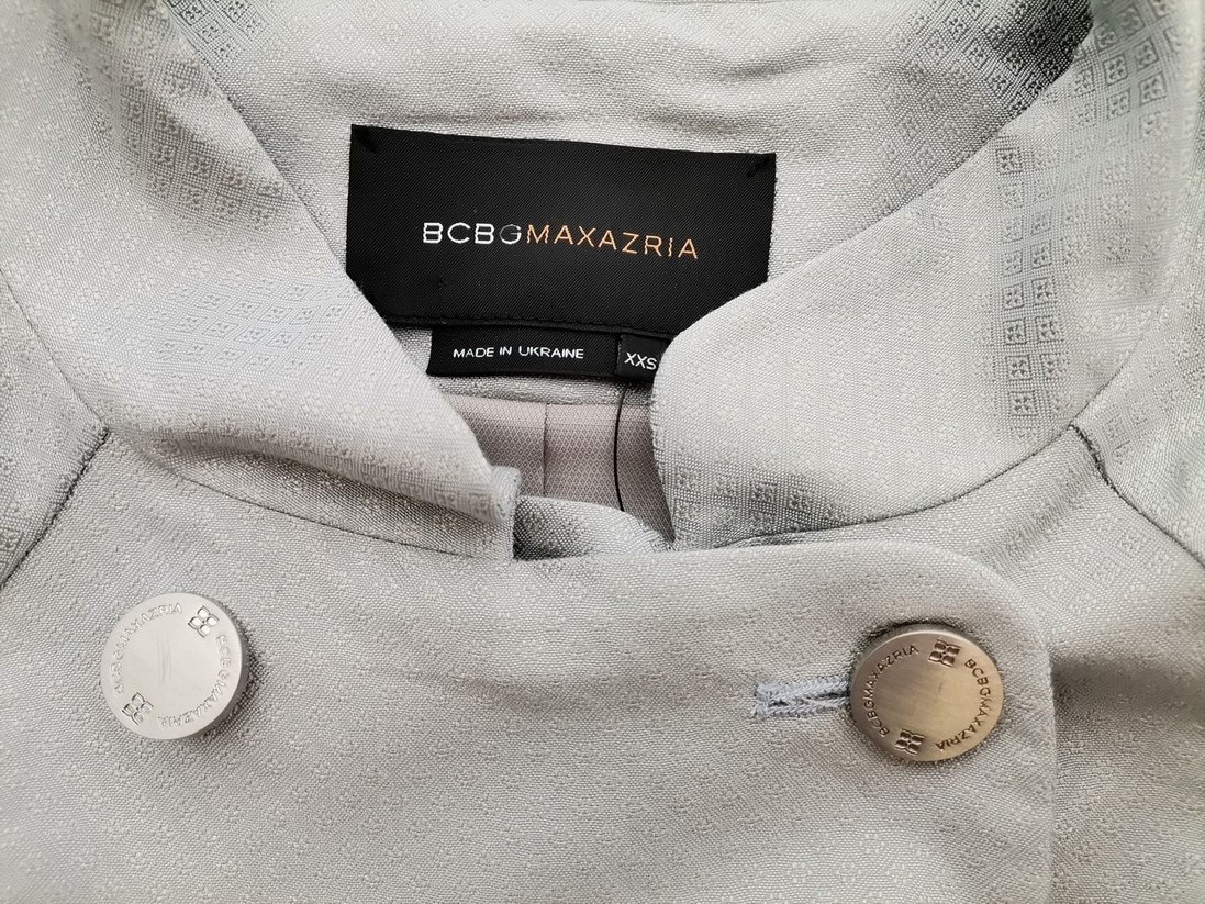 IMG_20220920_131023.jpg BCBG MAXAZRIA Rozmiar XXS Kolor Szary Kołnierz Żakiet z zapięciem Krótki rękaw Materiał Rayon