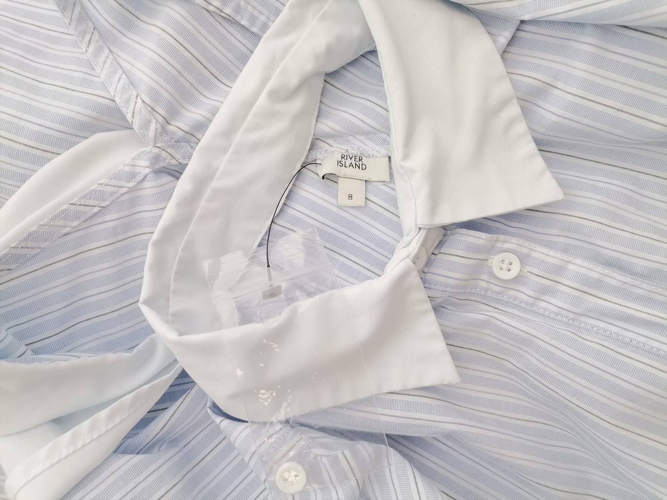 River island Rozmiar 8 (34) Kolor Niebieski Pasy Kołnierz Koszula Zapinana Bluzka Długi rękaw Materiał Bawełna