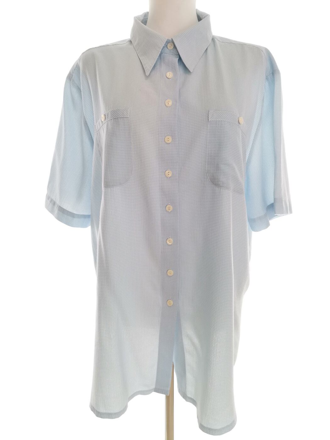 Casual WEAR ADELSTEN Rozmiar 46/48 Kolor Niebieski Krata Kołnierz Tunika Zapinana Bluzka Krótki rękaw
