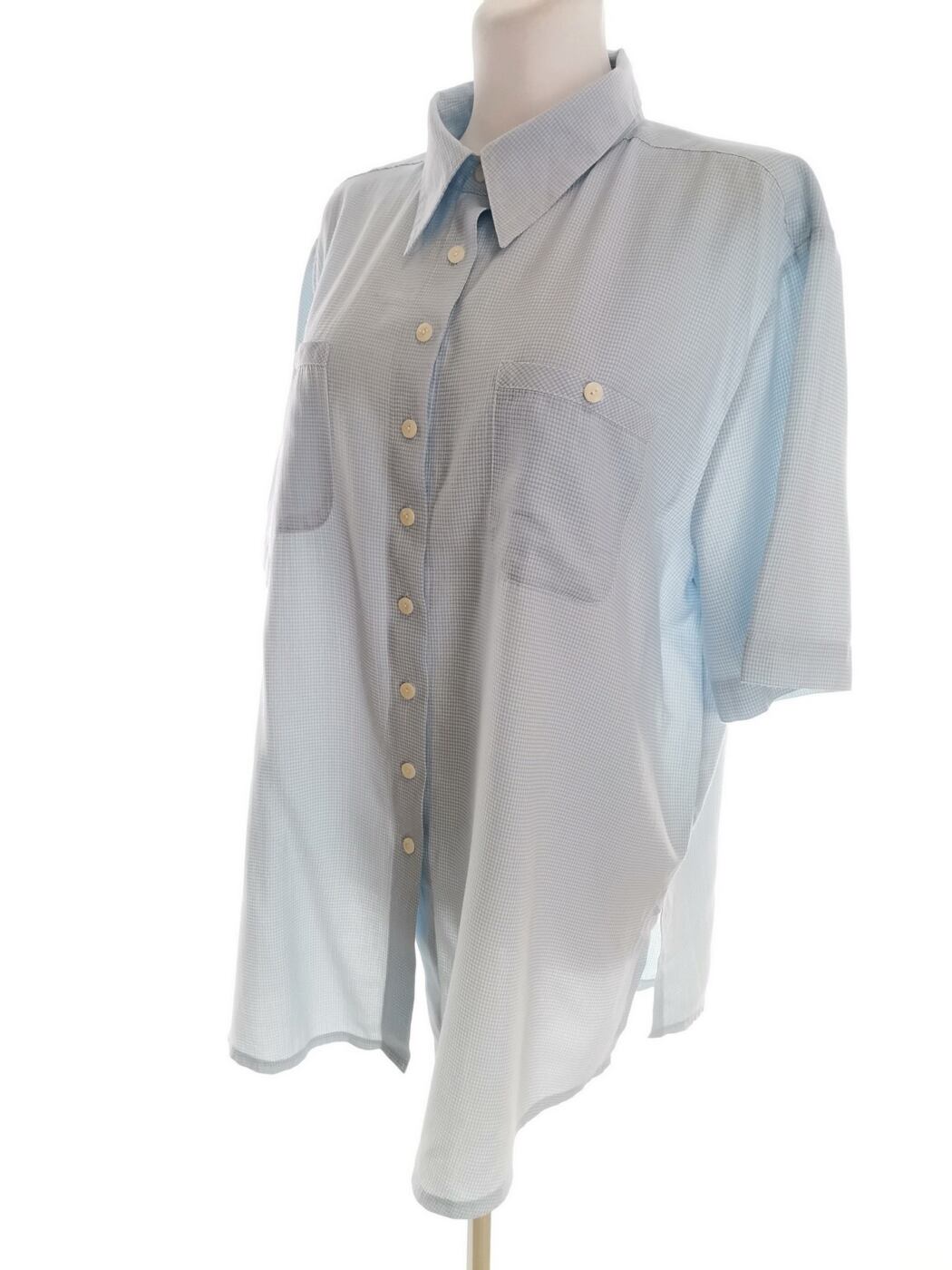 Casual WEAR ADELSTEN Rozmiar 46/48 Kolor Niebieski Krata Kołnierz Tunika Zapinana Bluzka Krótki rękaw Casual WEAR ADELSTEN Rozmiar 46/48 Kolor Niebieski Krata Kołnierz Tunika Zapinana Bluzka Krótki rękaw