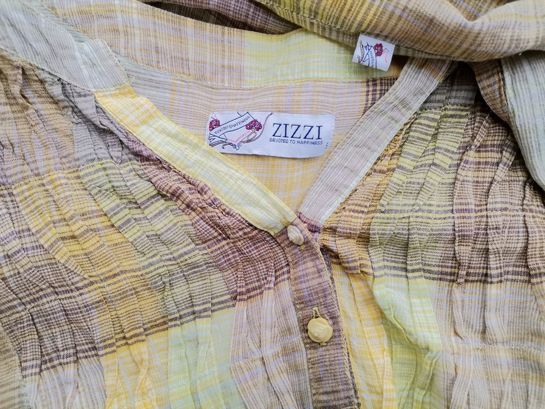 Zizzi Rozmiar S Kolor Żółty Krata Split Crew Neck Tunika Zapinana Bluzka Krótki rękaw Materiał Bawełna 100%