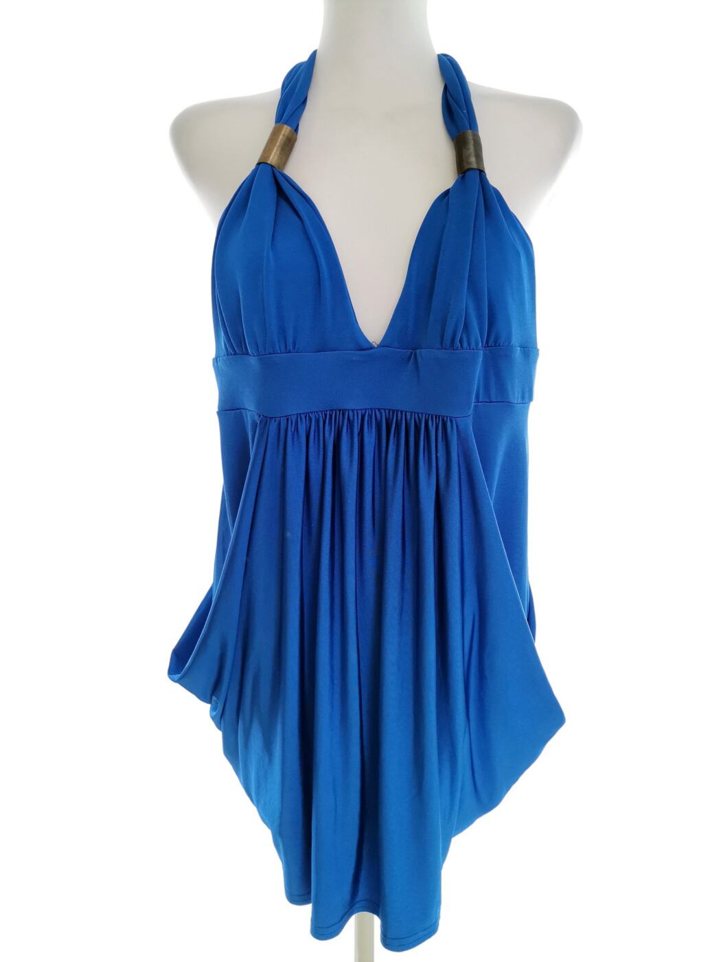 Vintage Rozmiar 42/44 Kolor Niebieski Halter Tunika Bluzka Bezrękawnik