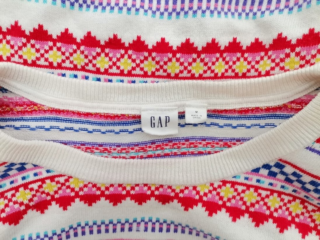 Gap Rozmiar M Kolor Biały Okrągły dekolt Sweter Długi rękaw Materiał Bawełna Cienka dzianina