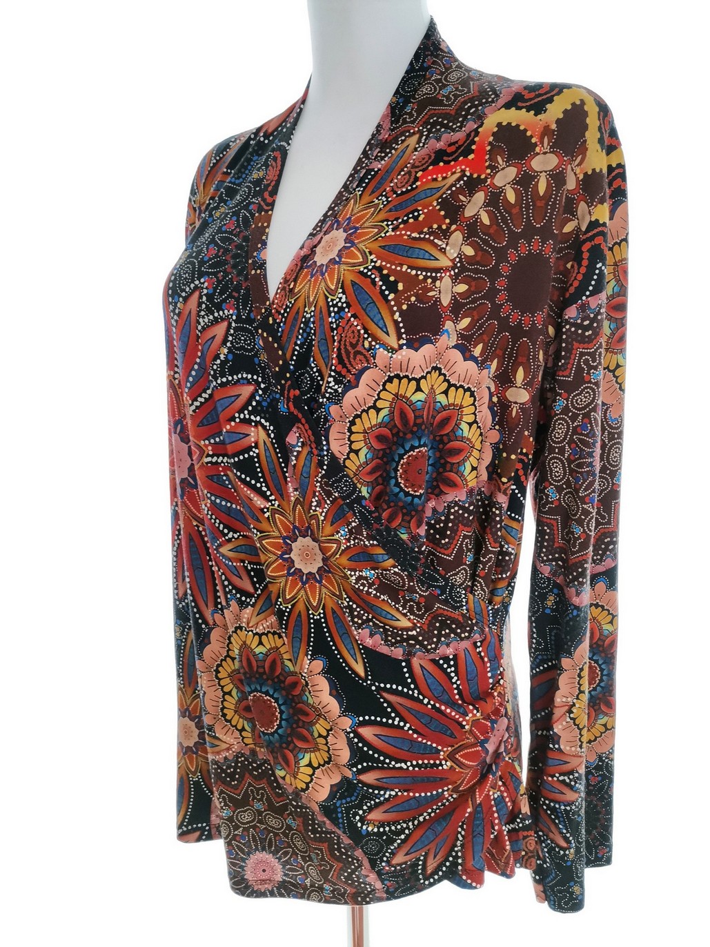Cotonel Rozmiar XL Kolor Brązowy Split Crew Neck Bluzka Długi rękaw Materiał Wiskoza