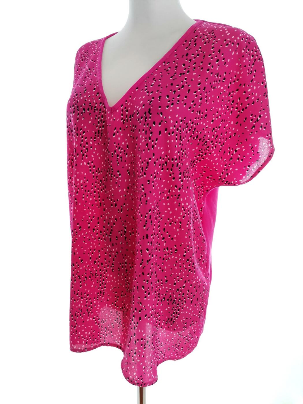 Dunnes Rozmiar XL Kolor Różowy Floral Abstrakt W serek Tunika Bluzka Krótki rękaw Dunnes Rozmiar XL Kolor Różowy Floral Abstrakt W serek Tunika Bluzka Krótki rękaw