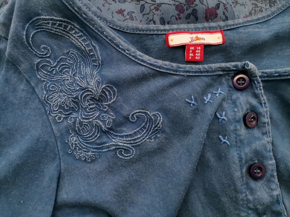 Joe Browns Rozmiar 14 (40) Kolor Niebieski Okrągły dekolt Tunika Popover Bluzka Długi rękaw Materiał Bawełna 100% Joe Browns Rozmiar 14 (40) Kolor Niebieski Okrągły dekolt Tunika Popover Bluzka Długi rękaw Materiał Bawełna 100%