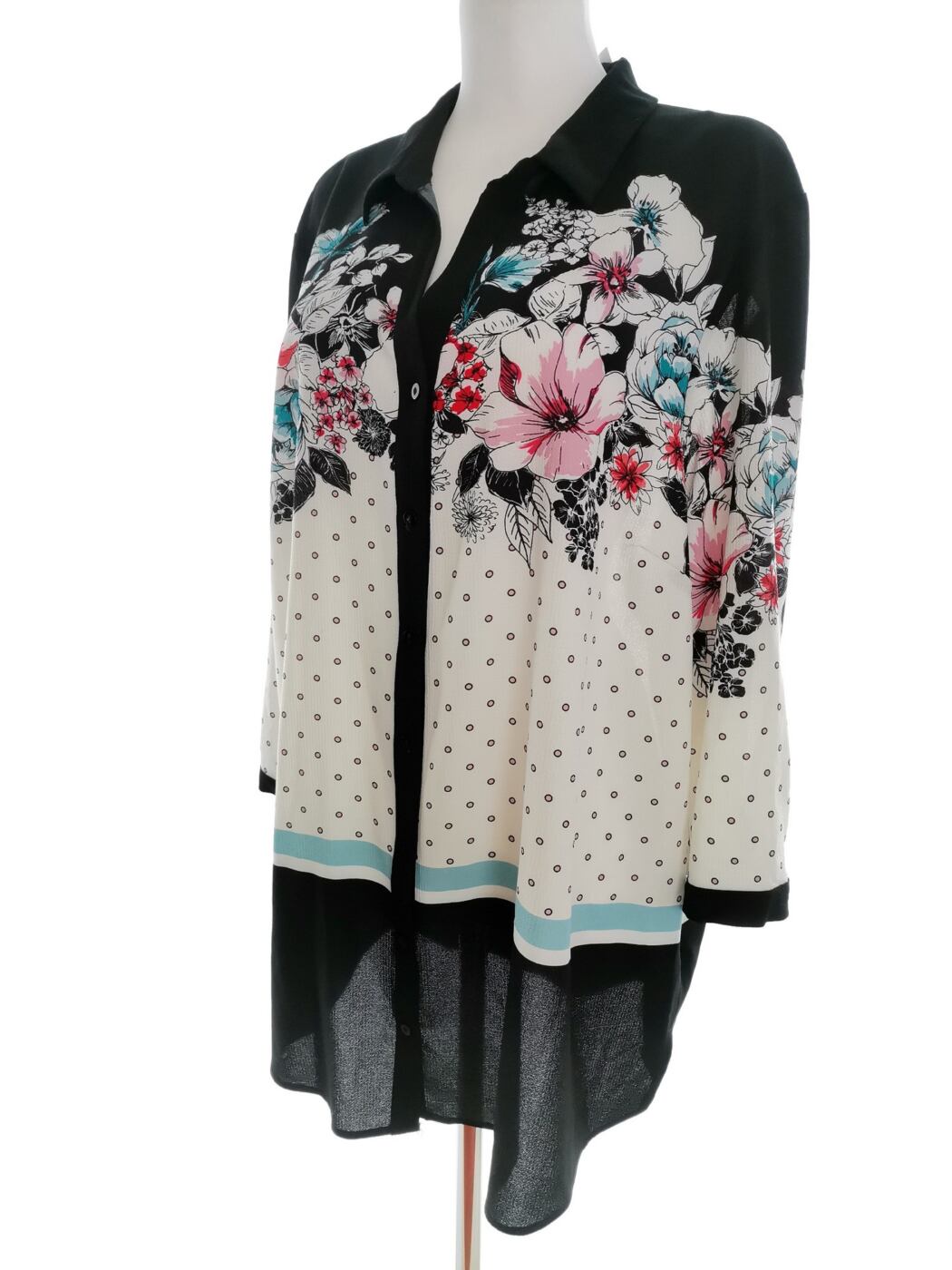 BONMARCHE Rozmiar 22 (50) Kolor Czarny Kołnierz Tunika Zapinana Bluzka Rękaw 3/4 BONMARCHE Rozmiar 22 (50) Kolor Czarny Kołnierz Tunika Zapinana Bluzka Rękaw 3/4