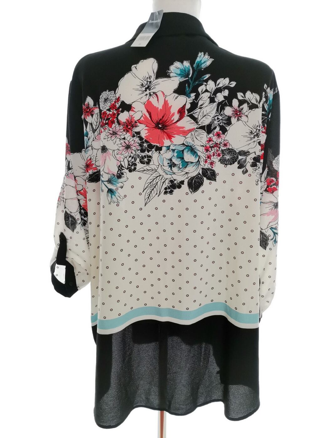 BONMARCHE Rozmiar 22 (50) Kolor Czarny Kołnierz Tunika Zapinana Bluzka Rękaw 3/4 BONMARCHE Rozmiar 22 (50) Kolor Czarny Kołnierz Tunika Zapinana Bluzka Rękaw 3/4