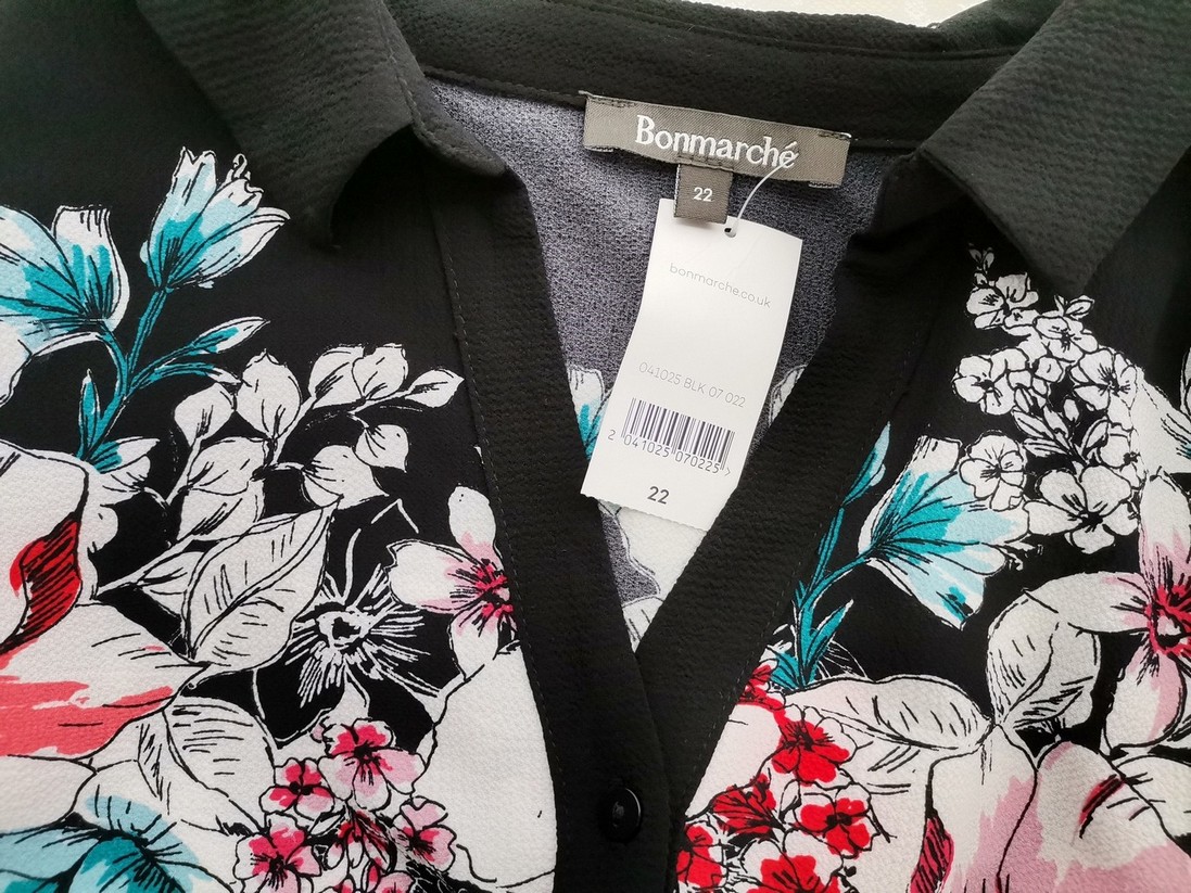 BONMARCHE Rozmiar 22 (50) Kolor Czarny Kołnierz Tunika Zapinana Bluzka Rękaw 3/4 BONMARCHE Rozmiar 22 (50) Kolor Czarny Kołnierz Tunika Zapinana Bluzka Rękaw 3/4