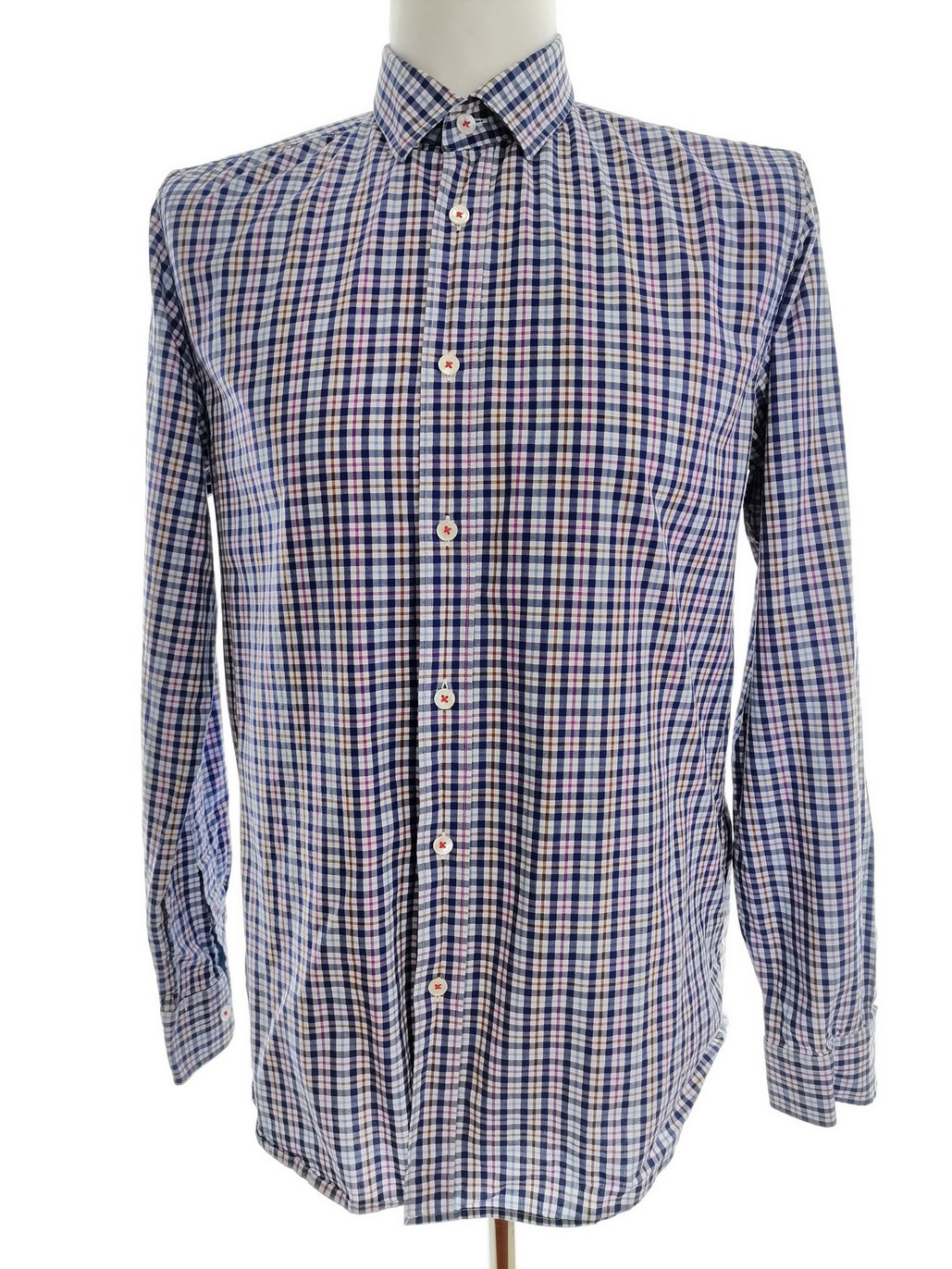 Ted Baker Rozmiar 4 (XL) Kolor Niebieski Krata Kołnierz Męska Koszula Casual Długi rękaw Materiał Bawełna 100%