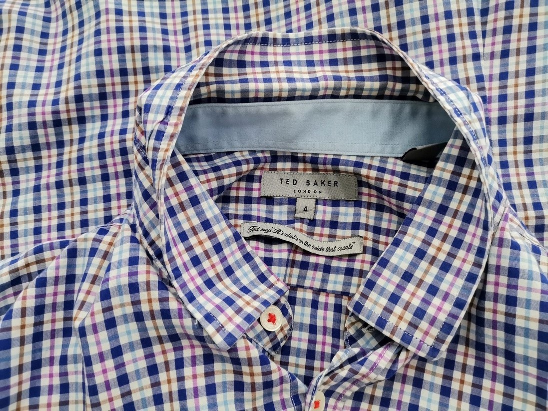 IMG_20221006_121050.jpg Ted Baker Rozmiar 4 (XL) Kolor Niebieski Krata Kołnierz Męska Koszula Casual Długi rękaw Materiał Bawełna 100%