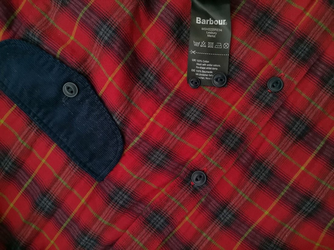 IMG_20221006_121418.jpg BARBOUR Rozmiar L Kolor Czerwony Krata Kołnierz Męska Koszula Casual Długi rękaw Materiał Bawełna 100%