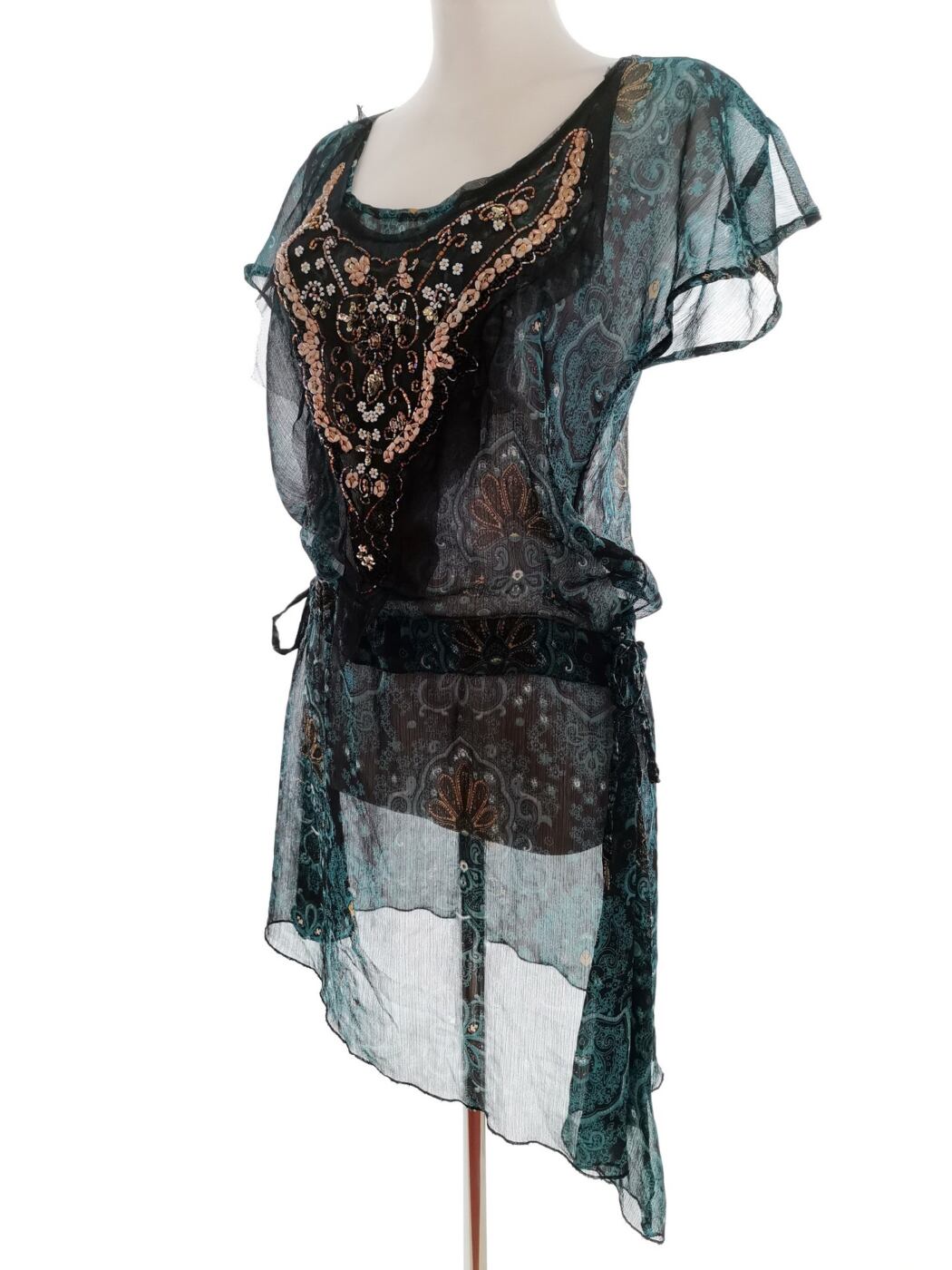 Ichi Rozmiar M Kolor Czarny Damask Paisley Okrągły dekolt Tunika Bluzka Krótki rękaw Ichi Rozmiar M Kolor Czarny Damask Paisley Okrągły dekolt Tunika Bluzka Krótki rękaw
