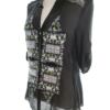 Adc Panacher Rozmiar S/M Kolor Czarny Split Crew Neck Bluzka Popover Guziki Rękaw 3/4 Materiał Bawełna