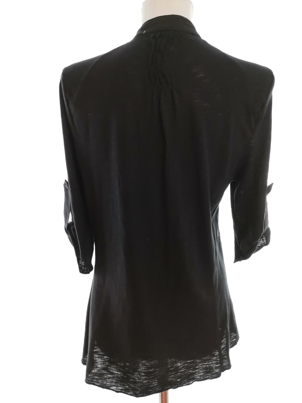 Adc Panacher Rozmiar S/M Kolor Czarny Split Crew Neck Bluzka Popover Guziki Rękaw 3/4 Materiał Bawełna