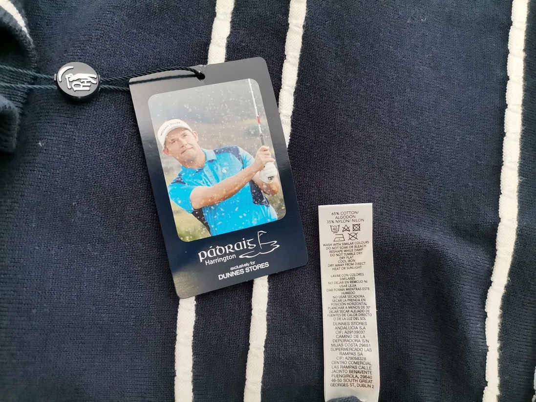 IMG_20221010_122626.jpg Padraig HARRINGTON by Dunnes Stores Rozmiar S Kolor Granatowy Pasy Męski Sweter Długi rękaw Materiał Bawełna