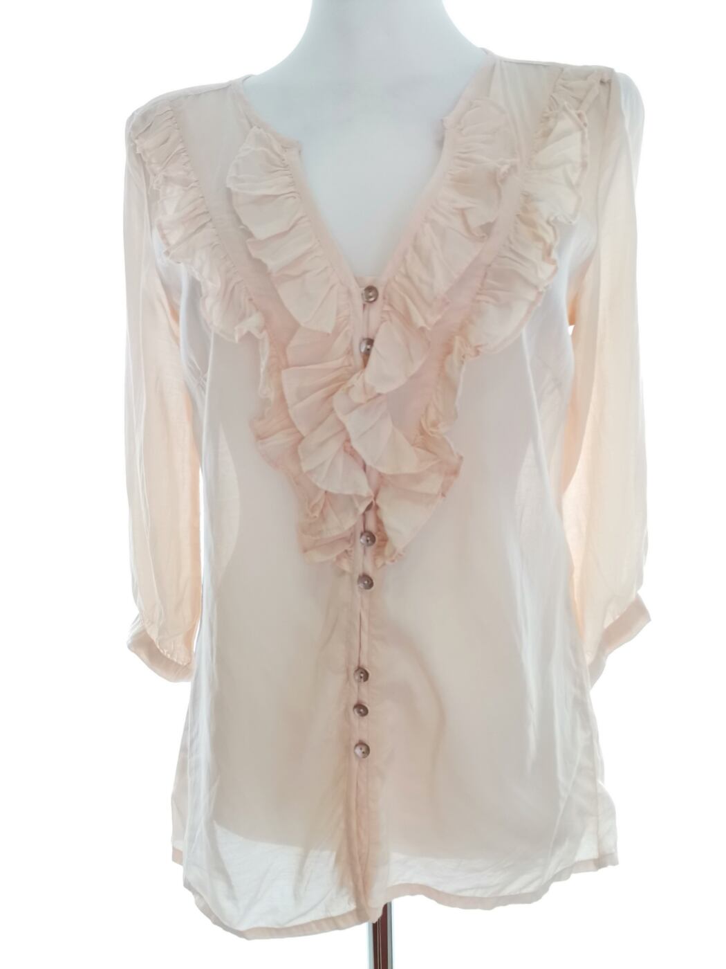 Lindex Rozmiar 36 Kolor Pudrowy Split Crew Neck Bluzka Zapinana Rękaw 3/4 Materiał Wiskoza