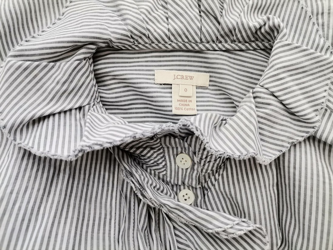 J.Crew Rozmiar 0 (38) Kolor Szary Pasy Kołnierz Bluzka Zapinana Długi rękaw Materiał Bawełna 100%