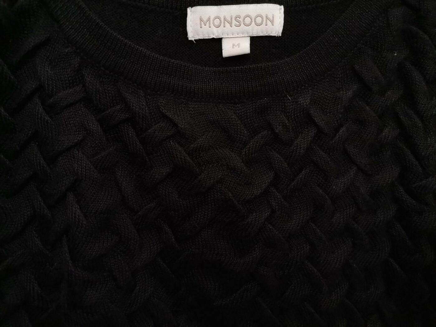 Monsoon Rozmiar M Kolor Czarny Okrągły dekolt Tunika Bluzka Długi rękaw Materiał Akryl Monsoon Rozmiar M Kolor Czarny Okrągły dekolt Tunika Bluzka Długi rękaw Materiał Akryl