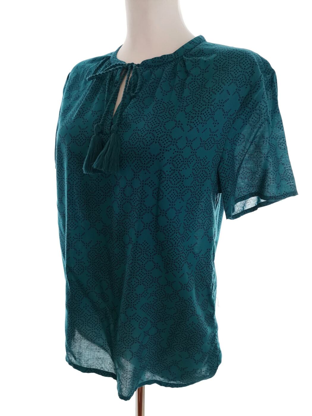 Indiska Rozmiar XS Kolor Niebieski Keyhole Crew Neck Bluzka Krótki rękaw Materiał Wiskoza 100%