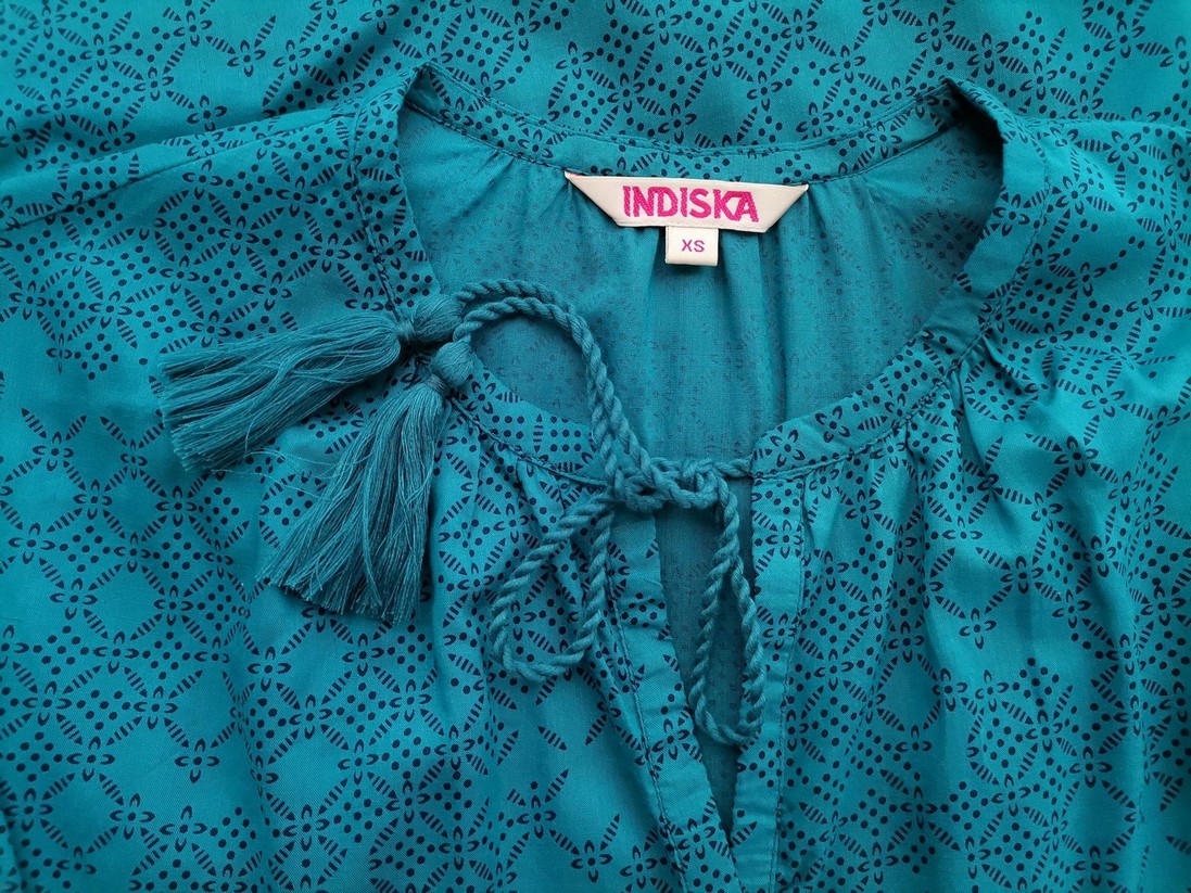 Indiska Rozmiar XS Kolor Niebieski Keyhole Crew Neck Bluzka Krótki rękaw Materiał Wiskoza 100%