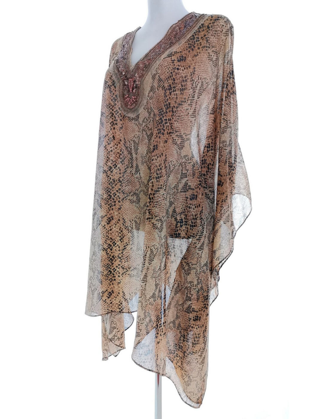 Vintage Kolor Brązowy Panterka W serek Tunika Bluzka Rękaw 3/4 Vintage Kolor Brązowy Panterka W serek Tunika Bluzka Rękaw 3/4