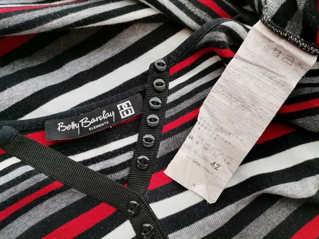 IMG_20221017_121529.jpg BETTY BARCLAY Rozmiar 42 Kolor Szary Pasy Split Crew Neck Bluzka Rękaw 3/4 Materiał Bawełna 100%