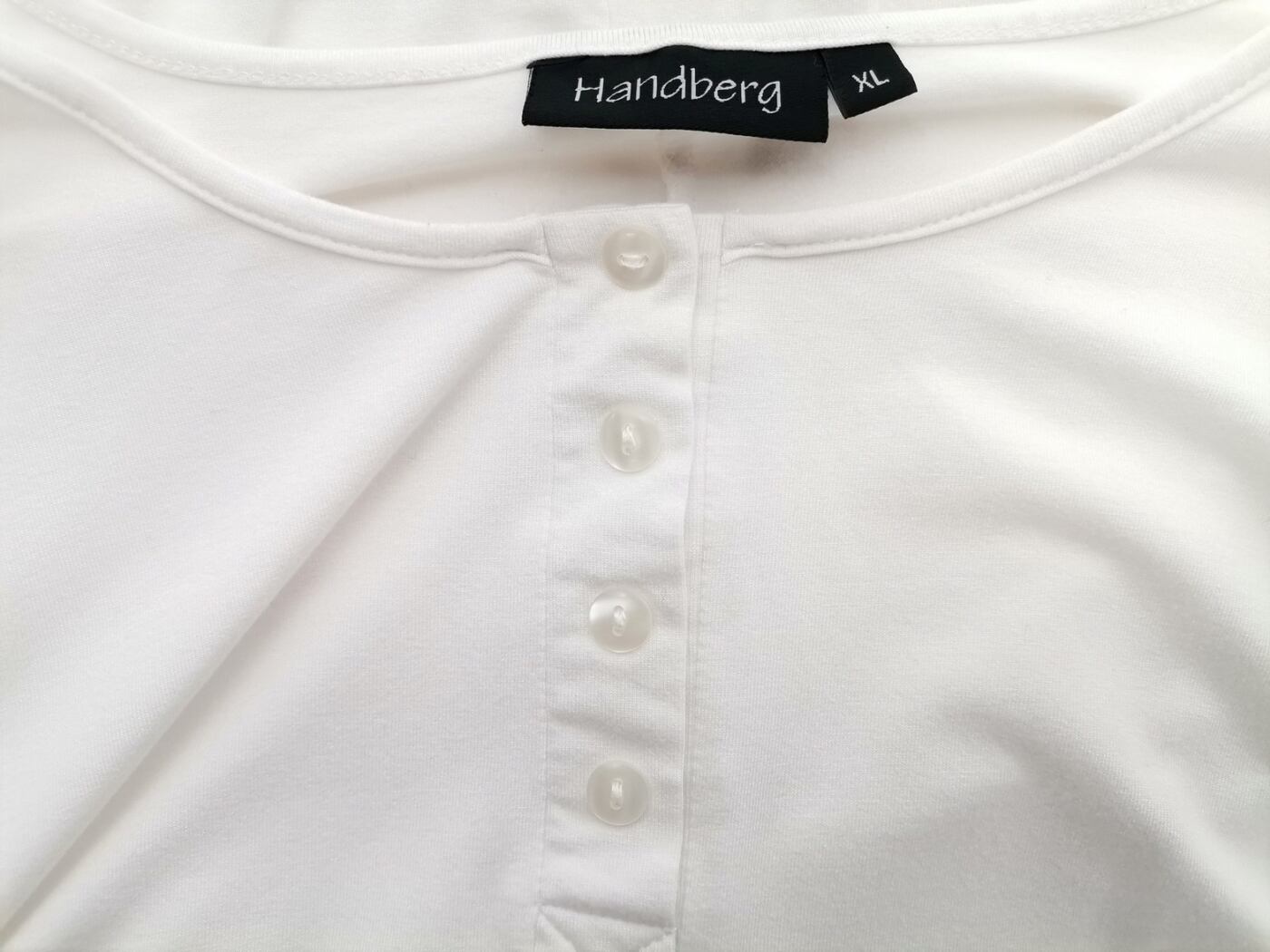 Handberg Rozmiar XL Kolor Biały Okrągły dekolt Tunika Popover Bluzka Rękaw 3/4 Materiał Wiskoza Handberg Rozmiar XL Kolor Biały Okrągły dekolt Tunika Popover Bluzka Rękaw 3/4 Materiał Wiskoza