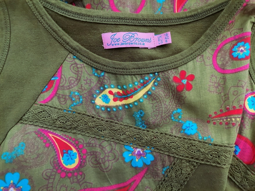 Joe Browns Rozmiar 12 (40) Kolor Zielony Paisley Okrągły dekolt Tunika Bluzka Bezrękawnik Materiał Bawełna 100% Joe Browns Rozmiar 12 (40) Kolor Zielony Paisley Okrągły dekolt Tunika Bluzka Bezrękawnik Materiał Bawełna 100%