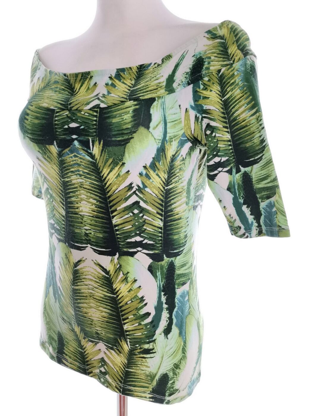 River island Rozmiar 12 (38) Kolor Zielony Roślinny Liście W łódkę Bluzka Krótki rękaw Materiał Bawełna