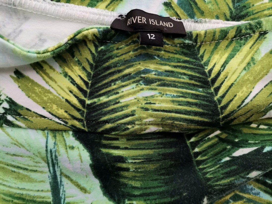 River island Rozmiar 12 (38) Kolor Zielony Roślinny Liście W łódkę Bluzka Krótki rękaw Materiał Bawełna