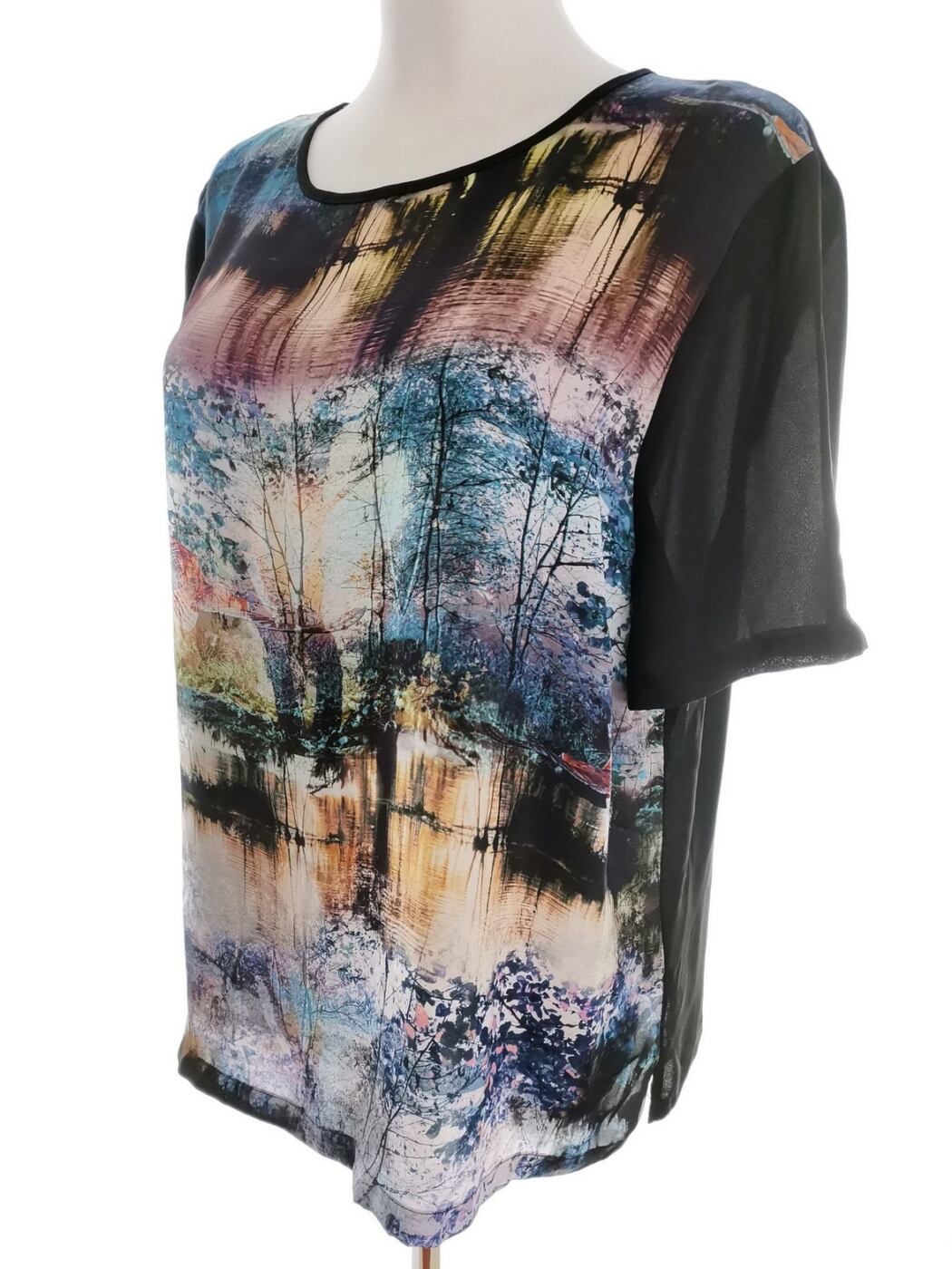 Warehouse Rozmiar L Kolor Czarny Crew Neck Bluzka Krótki rękaw
