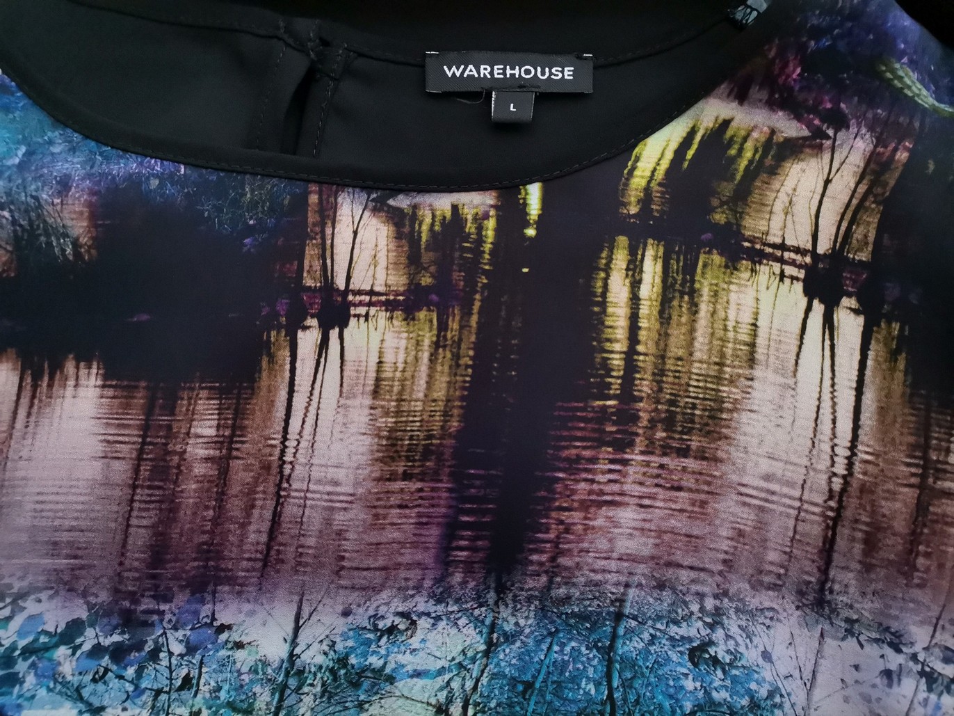 Warehouse Rozmiar L Kolor Czarny Crew Neck Bluzka Krótki rękaw