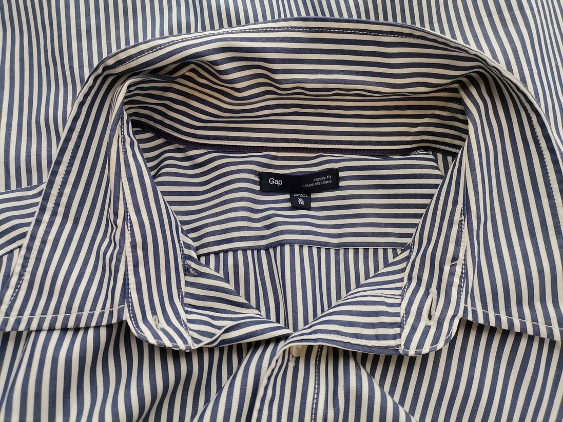 IMG_20221020_113339.jpg Gap Rozmiar XL Kolor Niebieski Pasy Kołnierz Męska Koszula Casual Długi rękaw Materiał Bawełna 100%