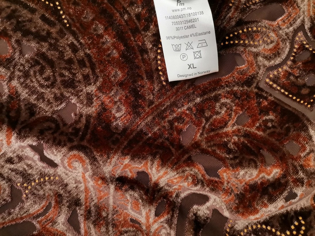 Pm Rozmiar XL Kolor Brązowy Paisley Okrągły dekolt Tunika Bluzka Długi rękaw Pm Rozmiar XL Kolor Brązowy Paisley Okrągły dekolt Tunika Bluzka Długi rękaw