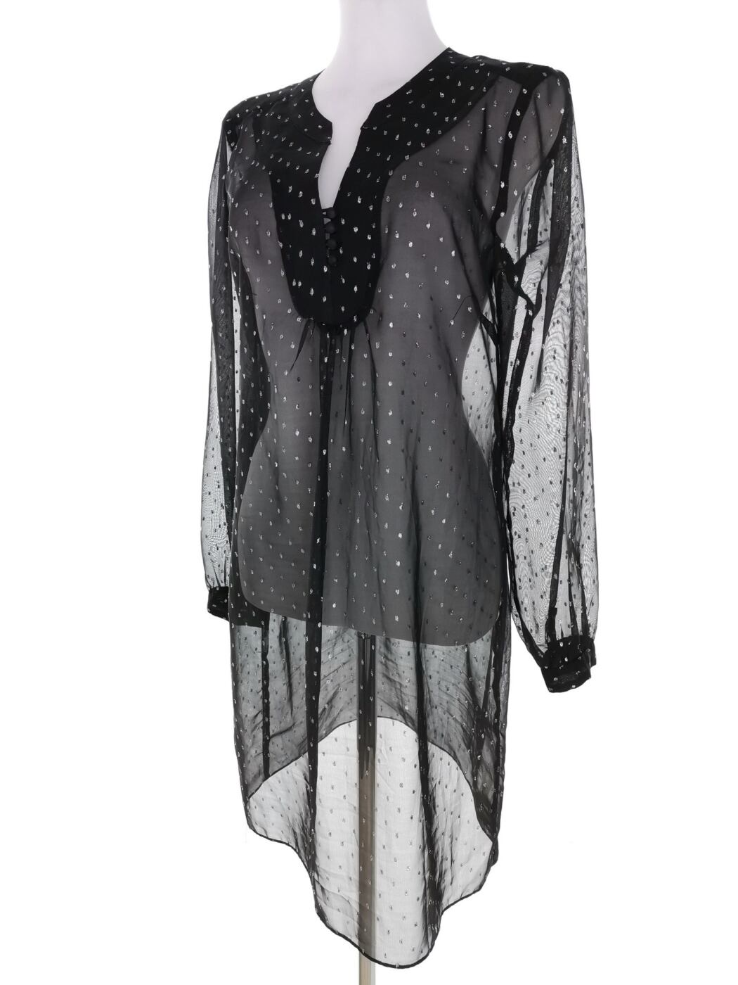 Laura ashley Rozmiar 10 (36) Kolor Czarny Grochy Split Crew Neck Tunika Bluzka Długi rękaw Laura ashley Rozmiar 10 (36) Kolor Czarny Grochy Split Crew Neck Tunika Bluzka Długi rękaw