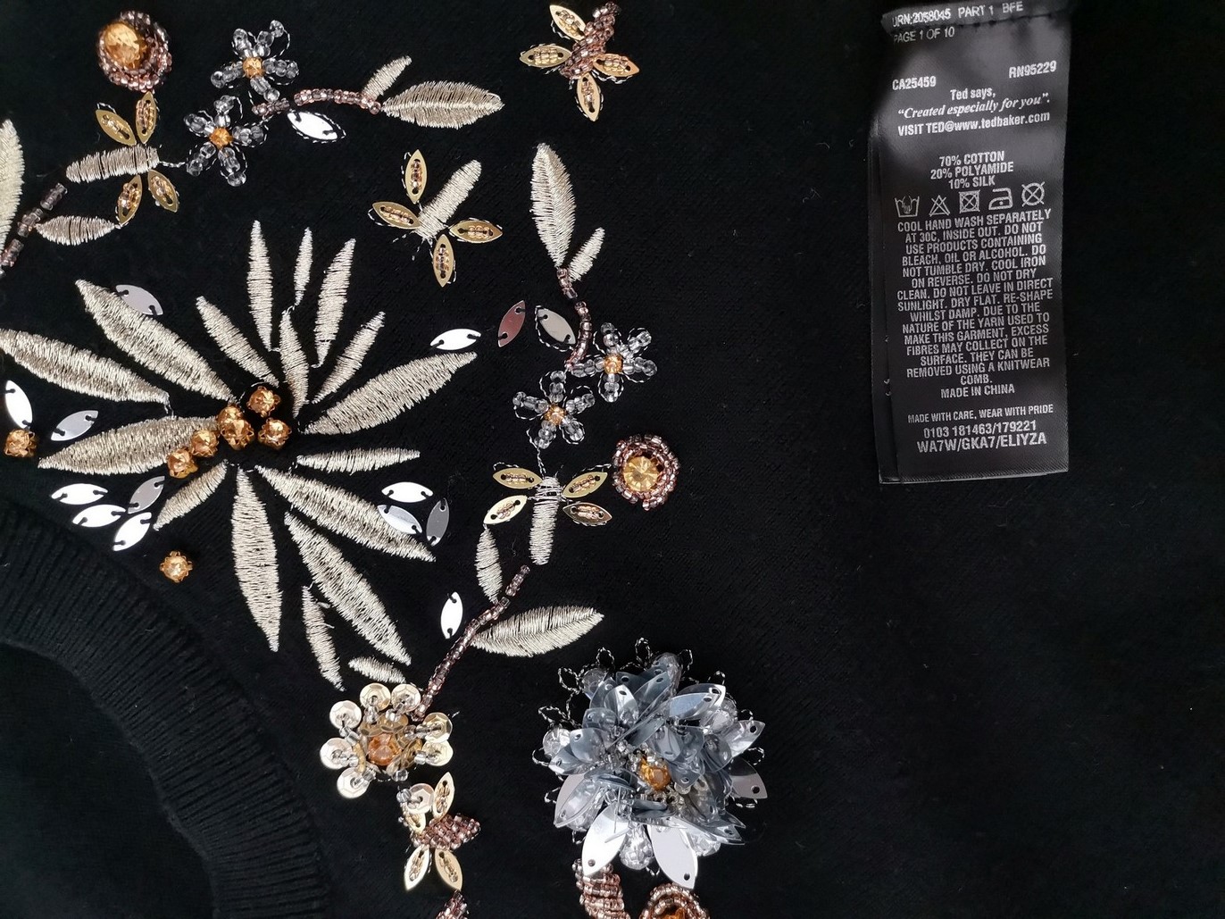 Ted Baker Rozmiar 4 (44) Kolor Czarny Crew Neck Tunika Bluzka Długi rękaw Materiał Bawełna Ted Baker Rozmiar 4 (44) Kolor Czarny Crew Neck Tunika Bluzka Długi rękaw Materiał Bawełna