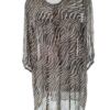 Vintage Rozmiar S Kolor Brązowy Pasy Okrągły dekolt Tunika Popover Bluzka Rękaw 3/4 Materiał Wiskoza 100%