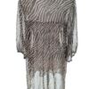 Vintage Rozmiar S Kolor Brązowy Pasy Okrągły dekolt Tunika Popover Bluzka Rękaw 3/4 Materiał Wiskoza 100%