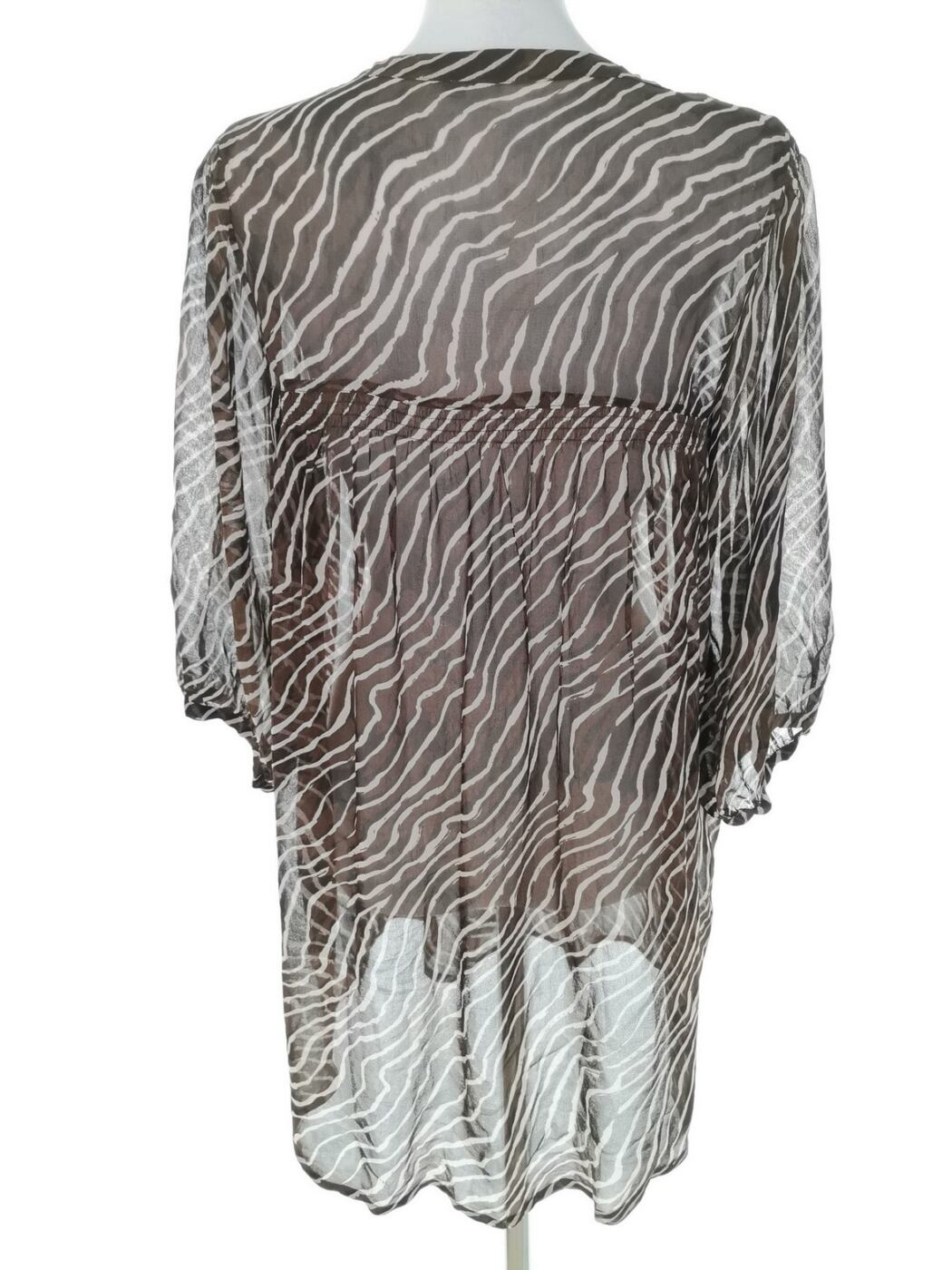 Vintage Rozmiar S Kolor Brązowy Pasy Okrągły dekolt Tunika Popover Bluzka Rękaw 3/4 Materiał Wiskoza 100% Vintage Rozmiar S Kolor Brązowy Pasy Okrągły dekolt Tunika Popover Bluzka Rękaw 3/4 Materiał Wiskoza 100%