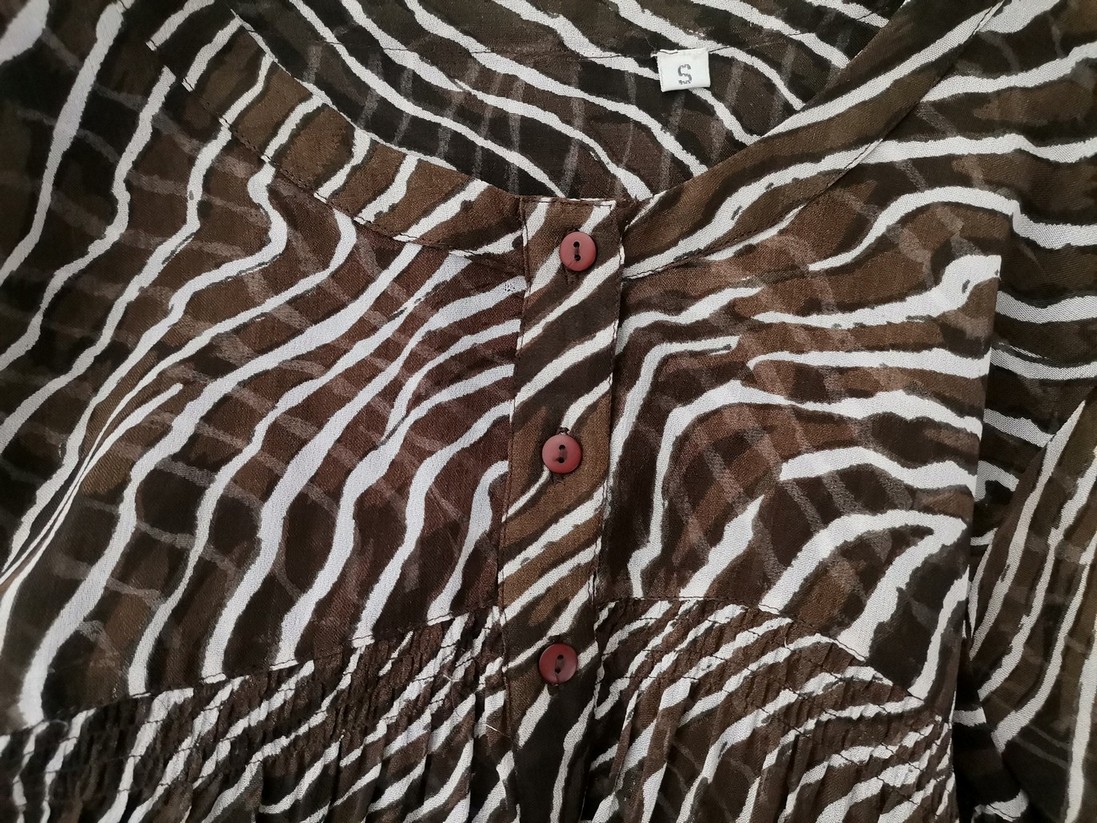 Vintage Rozmiar S Kolor Brązowy Pasy Okrągły dekolt Tunika Popover Bluzka Rękaw 3/4 Materiał Wiskoza 100% Vintage Rozmiar S Kolor Brązowy Pasy Okrągły dekolt Tunika Popover Bluzka Rękaw 3/4 Materiał Wiskoza 100%