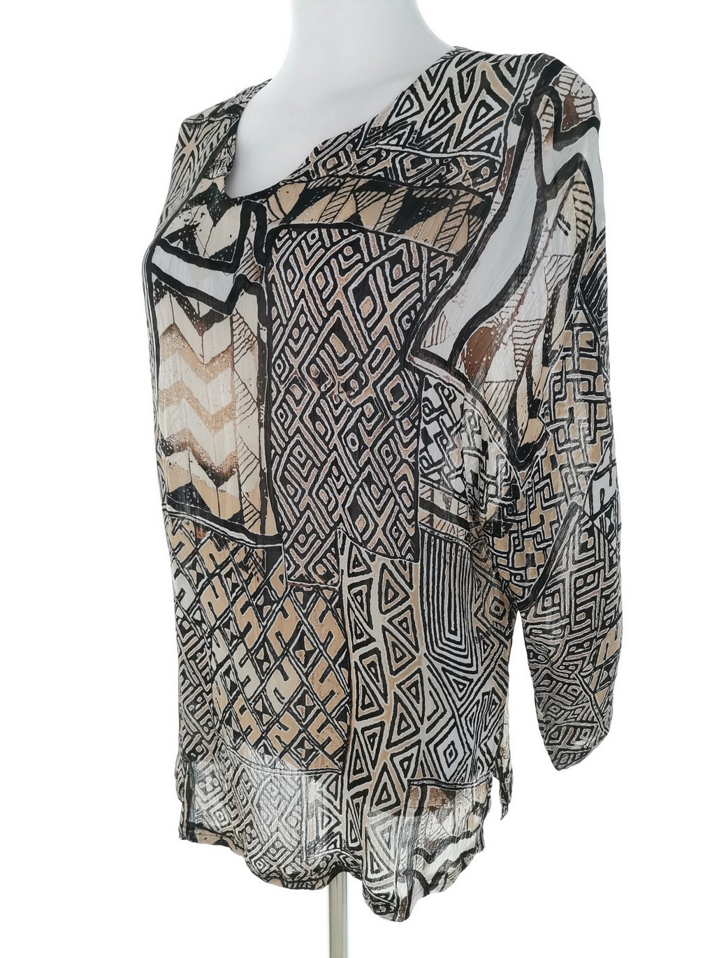 More Rozmiar 38 Kolor Beżowy Split Crew Neck Bluzka Rękaw 3/4 Materiał Wiskoza 100%