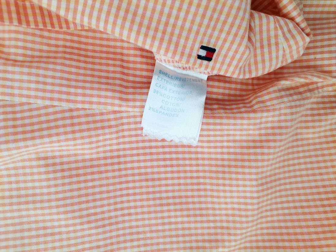 IMG_20221102_120134.jpg Tommy hilfiger Rozmiar 6 (34) Kolor Pomarańczowy Krata Dekolt Serce Bluzka Bezrękawnik Materiał Bawełna