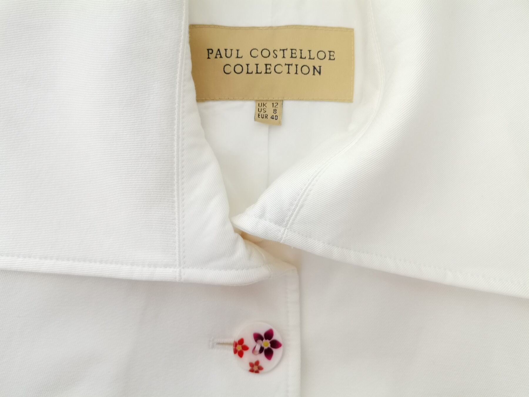 IMG_20221103_111552.jpg Paul Costelloe Rozmiar 12 (40) Kolor Biały Kołnierz Żakiet z zapięciem Rękaw 3/4 Materiał Bawełna
