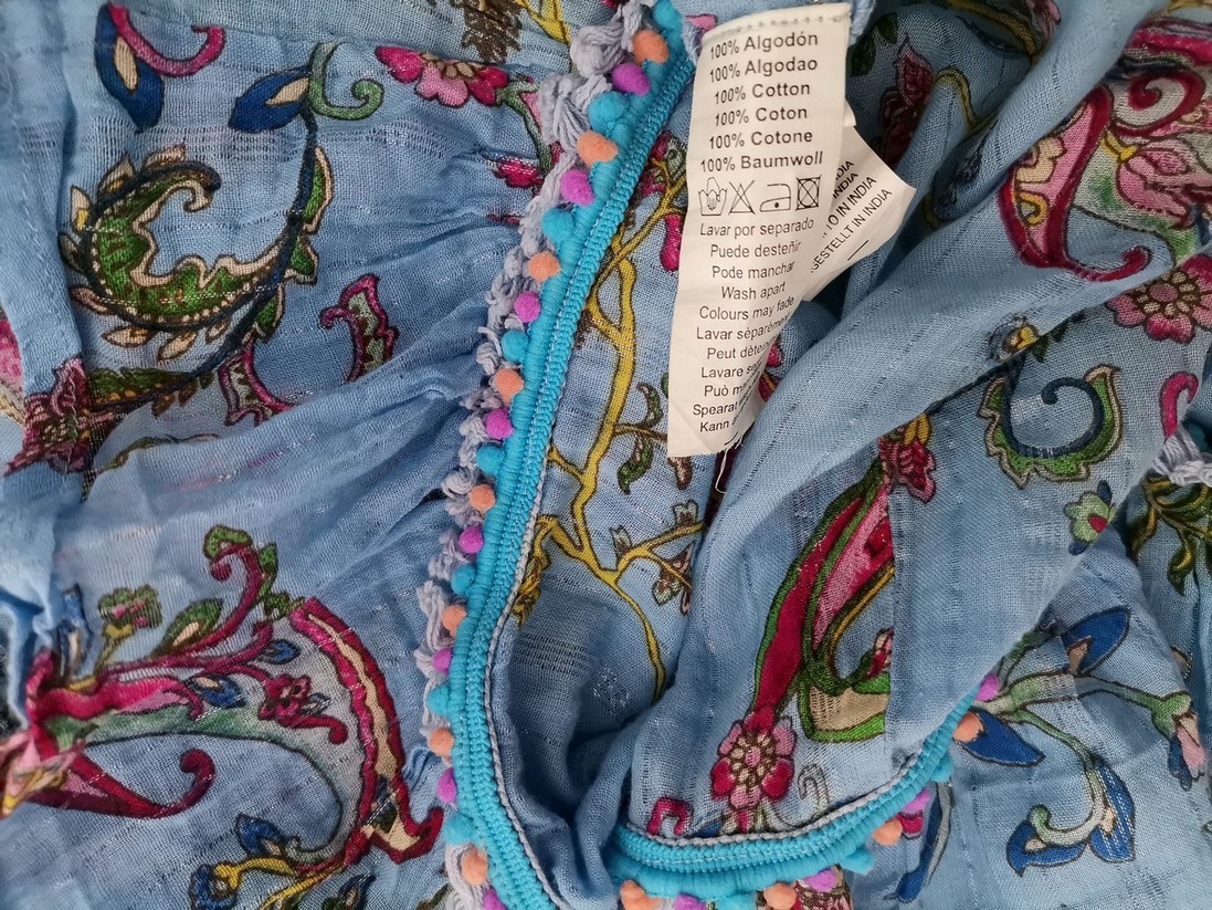 Vintage Rozmiar M Kolor Niebieski Paisley Kwadratowy dekolt Tunika Bluzka Krótki rękaw Materiał Bawełna 100%
