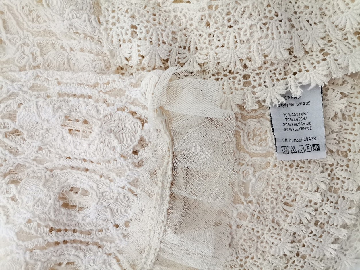 Cream Rozmiar 36 Kolor Kremowy Okrągły dekolt Żakiet Wiązany Rękaw 3/4 Materiał Bawełna